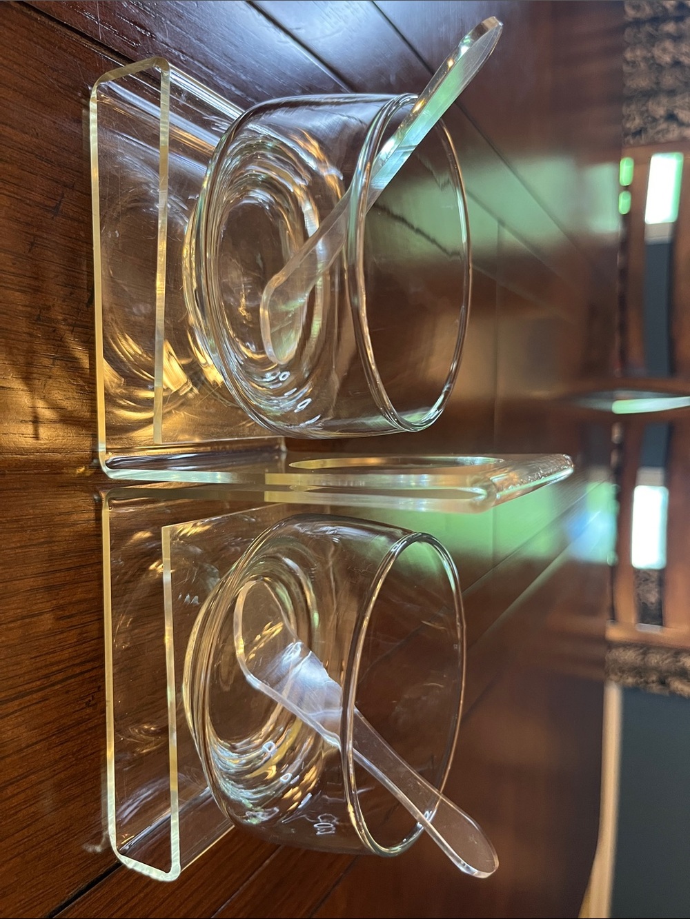 Vintage Clear Acrylic Condiment Caddy w/ 2 Glass Bowls and 2 Acrylic spoons